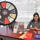 Leslie Olivares with the roulette wheel